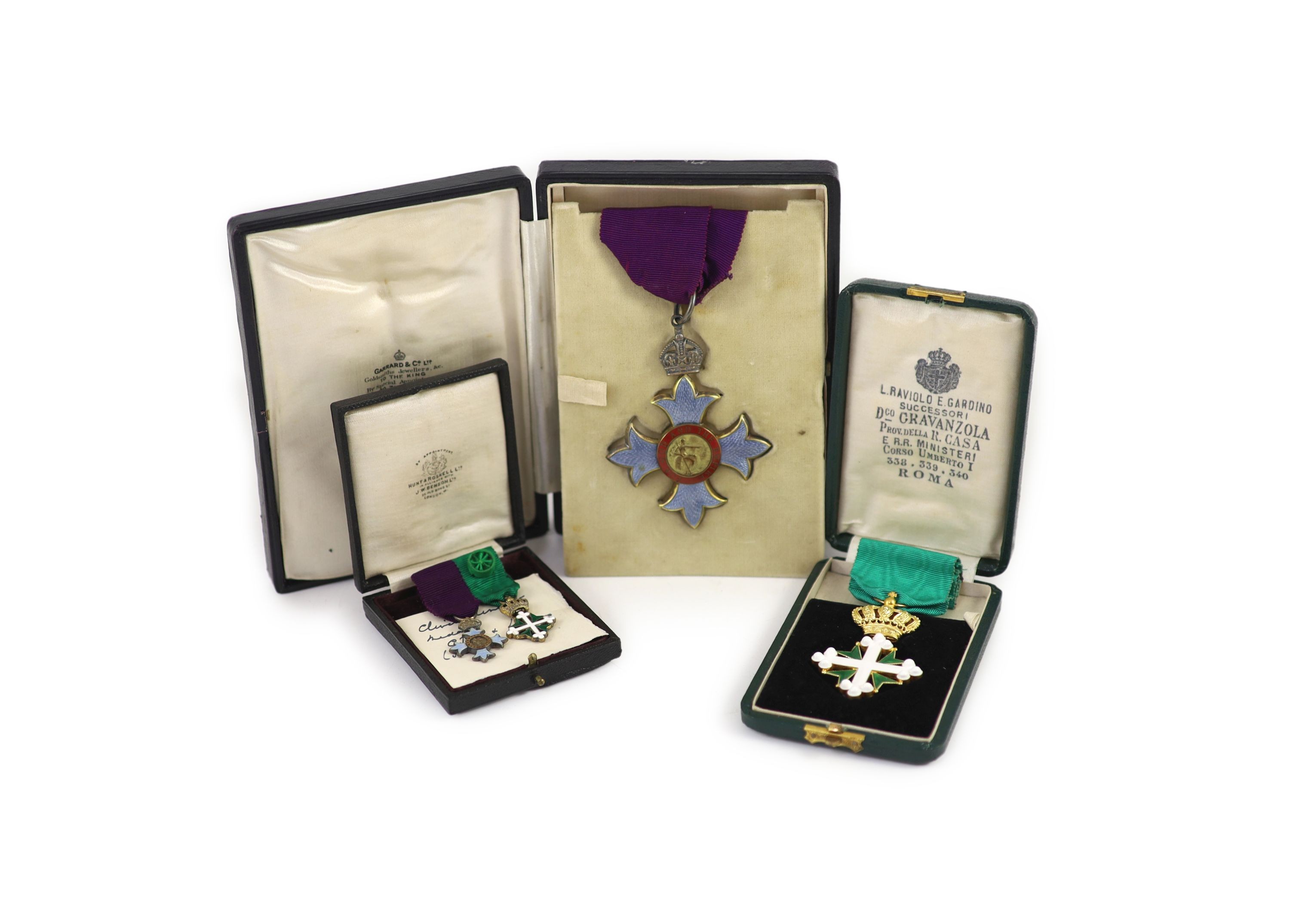 A cased C.B.E., Order of St. Maurice and St. Lazarus of Italy and two miniatures to the Hon. Alfred Clive Lawrence (1878-1926)